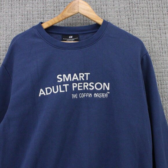 H&M Sweatshirt Men XL Navy Blue Pullover Crewneck Smart Adult Person Embroidered - Picture 4 of 10